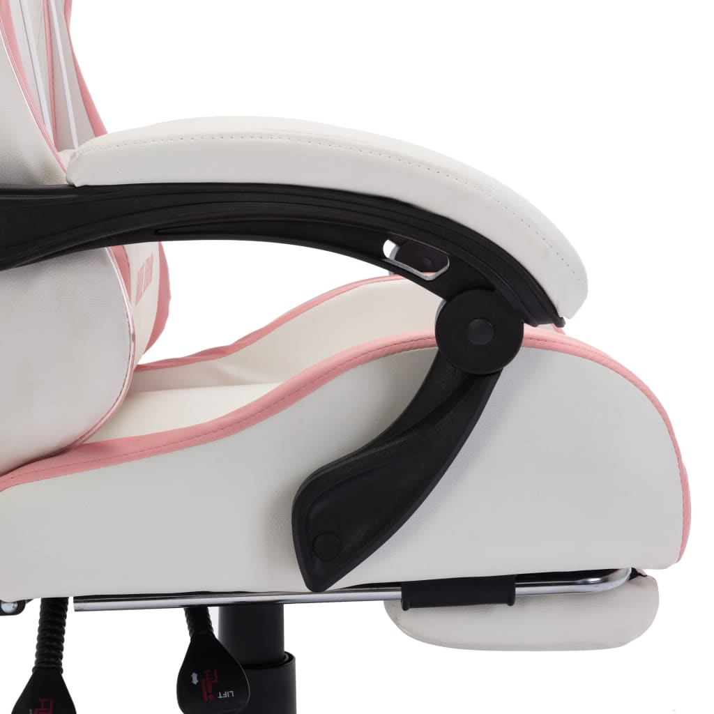 Racestoel met RGB LED-verlichting kunstleer roze en wit – afbeelding 8