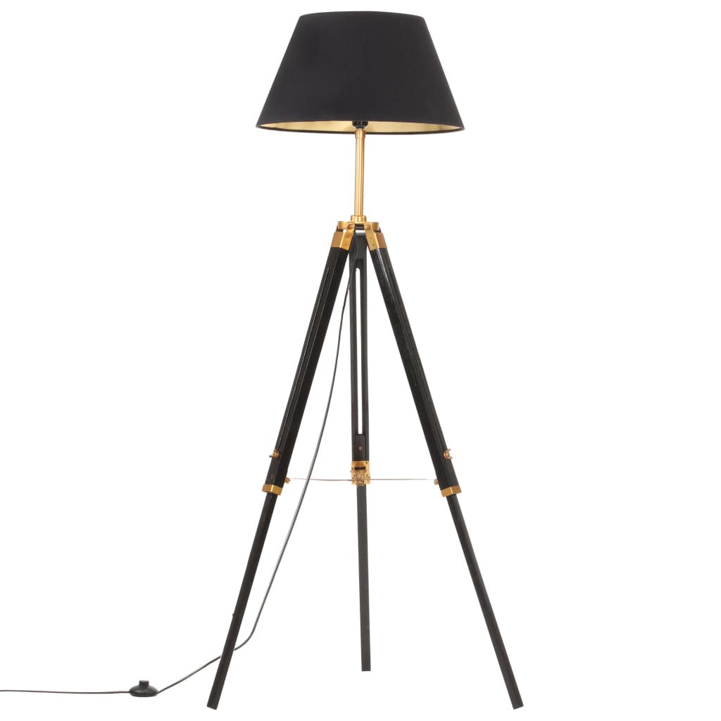 Vloerlamp driepoot 141 cm massief teakhout zwart en goudkleurig – afbeelding 2
