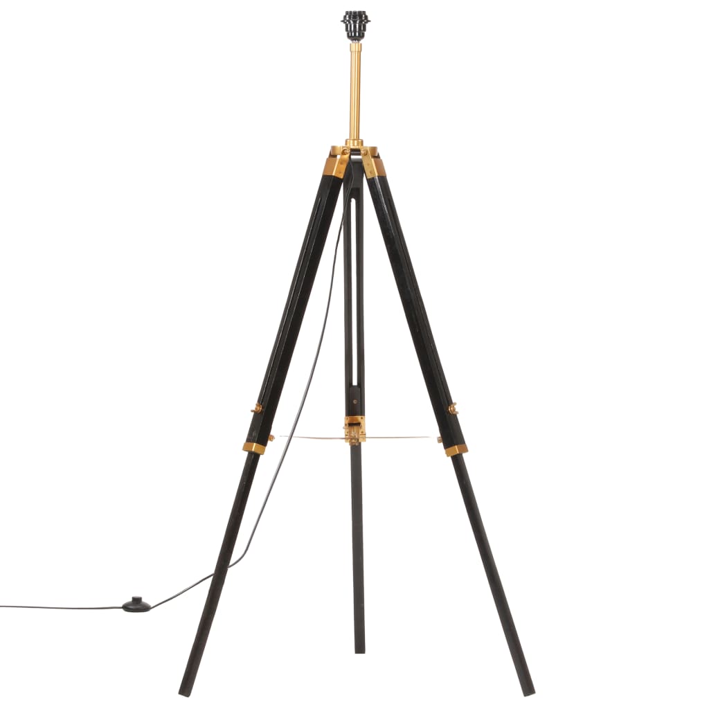 Vloerlamp driepoot 141 cm massief teakhout zwart en goudkleurig – afbeelding 3