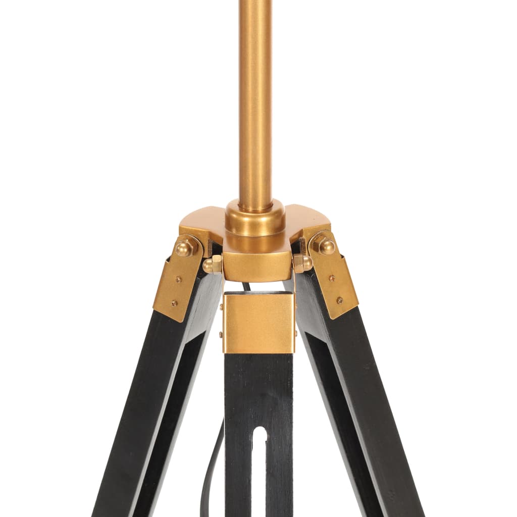 Vloerlamp driepoot 141 cm massief teakhout zwart en goudkleurig – afbeelding 5