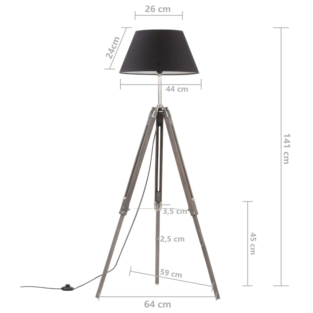Vloerlamp driepoot 141 cm massief teakhout zwart en goudkleurig – afbeelding 9