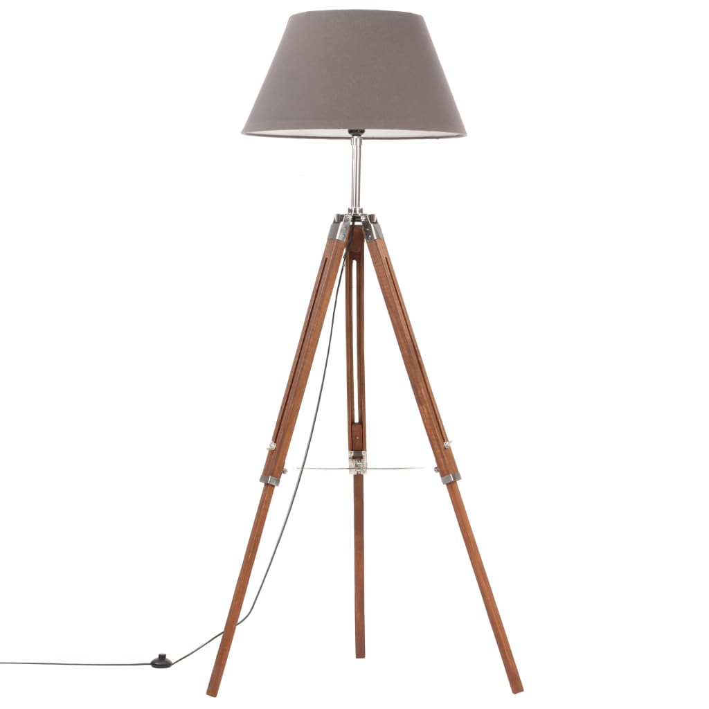 Vloerlamp driepoot 141 cm massief teakhout honingbruin en grijs – afbeelding 2