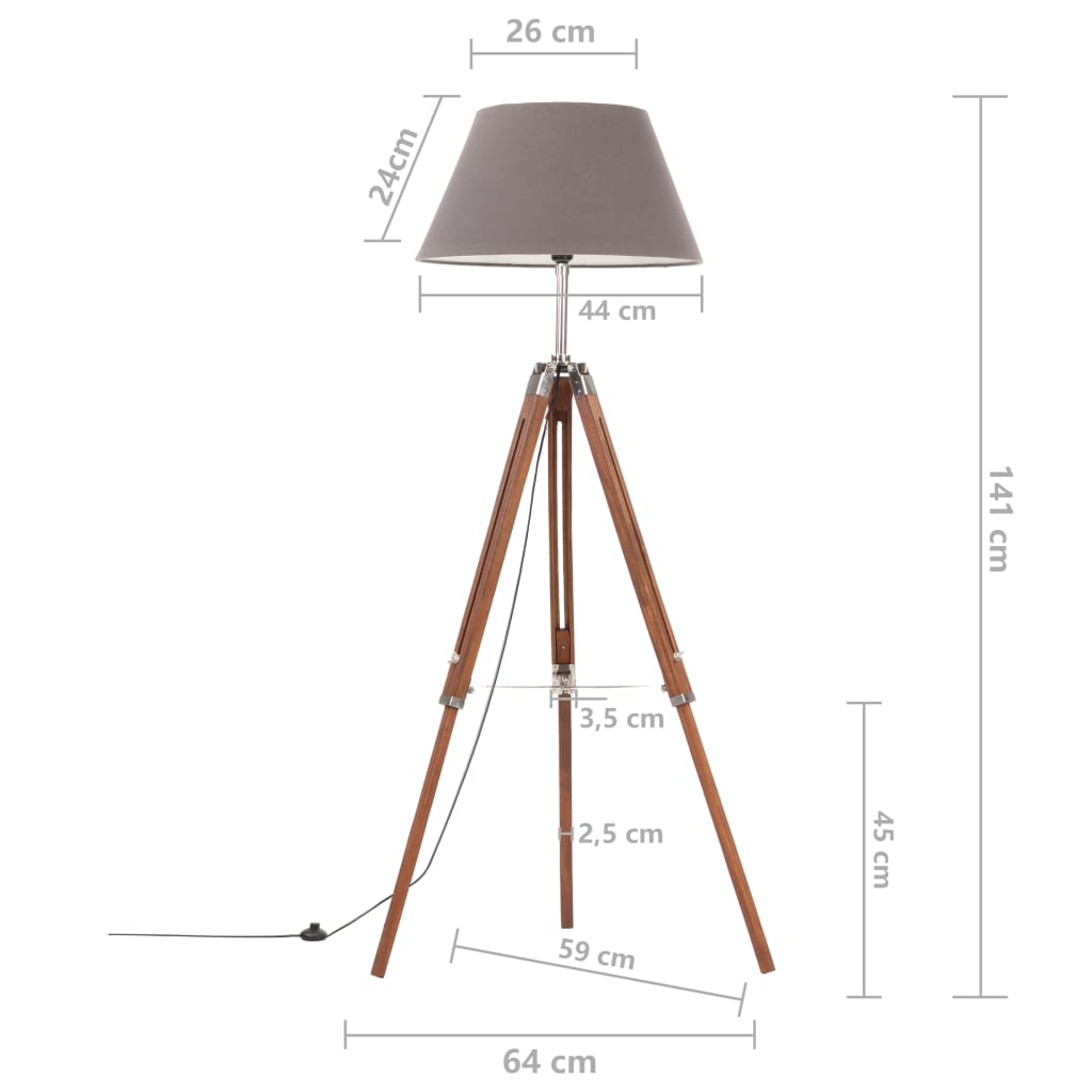 Vloerlamp driepoot 141 cm massief teakhout honingbruin en grijs – afbeelding 9