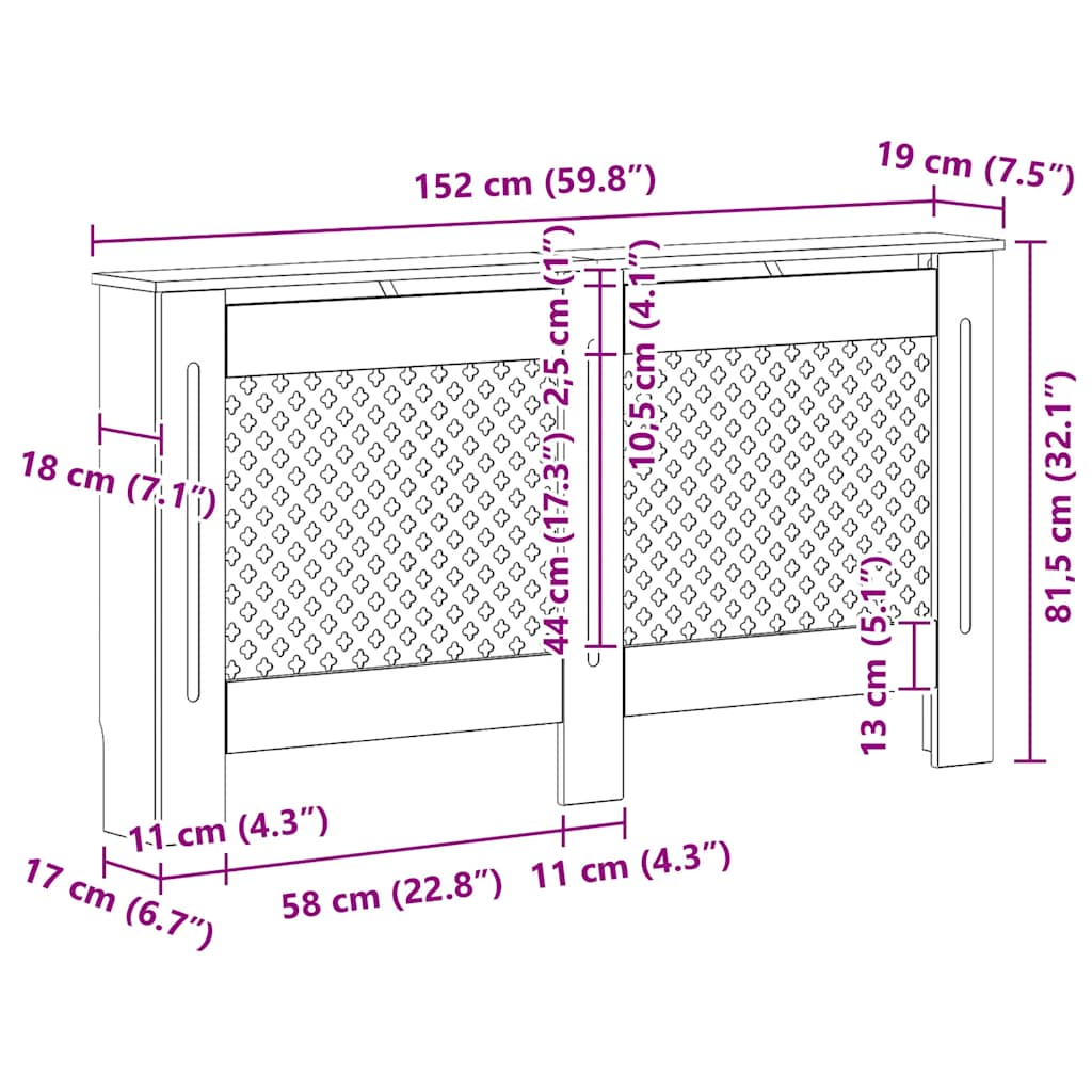 Radiatorombouw 152x19x81,5 cm MDF – afbeelding 8