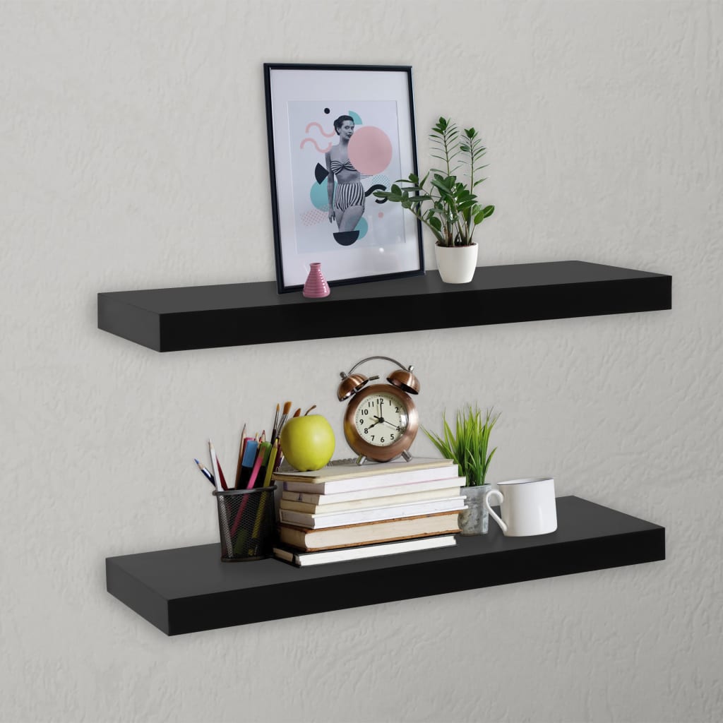 Wandschappen zwevend 2 st 60x20x3,8 cm zwart – afbeelding 1
