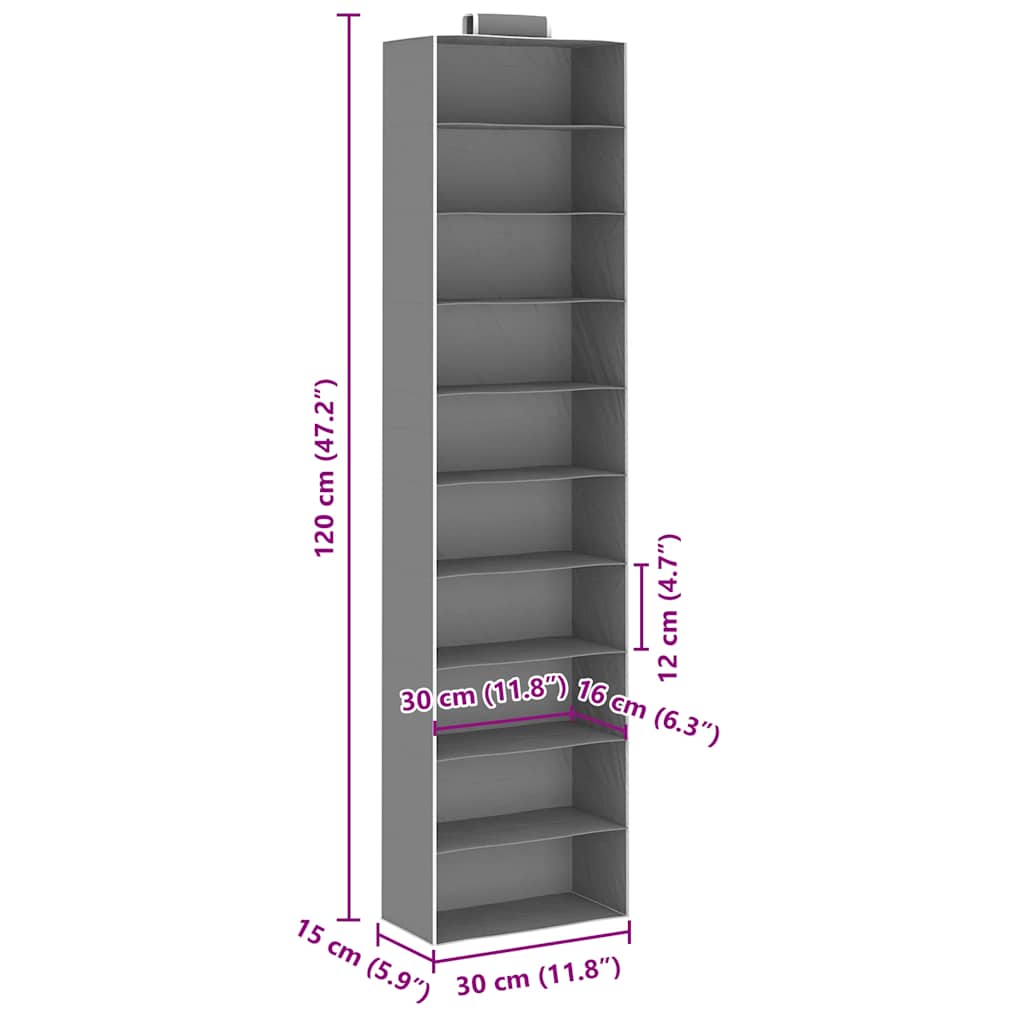 Kledingorganisers hangend 2 st met 10 schappen stof – afbeelding 9