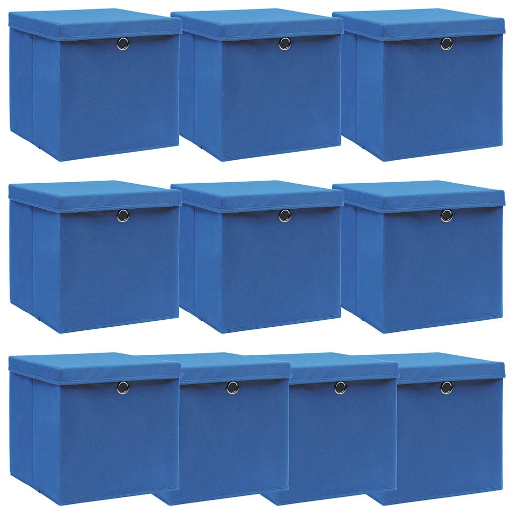 Opbergboxen met deksel 10 st 32x32x32 cm stof blauw