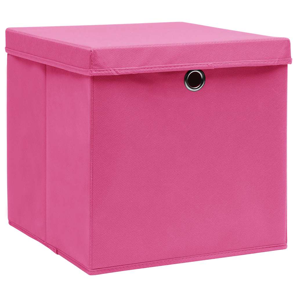 Opbergboxen met deksel 10 st 32x32x32 cm stof roze – afbeelding 2