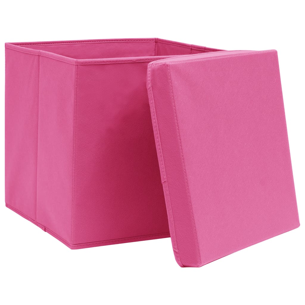 Opbergboxen met deksel 10 st 32x32x32 cm stof roze – afbeelding 3