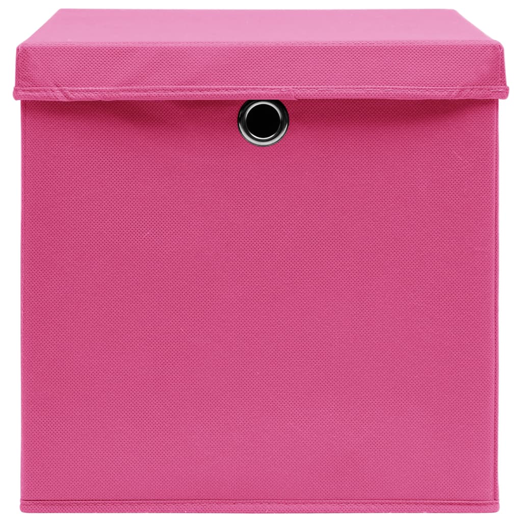 Opbergboxen met deksel 10 st 32x32x32 cm stof roze – afbeelding 4