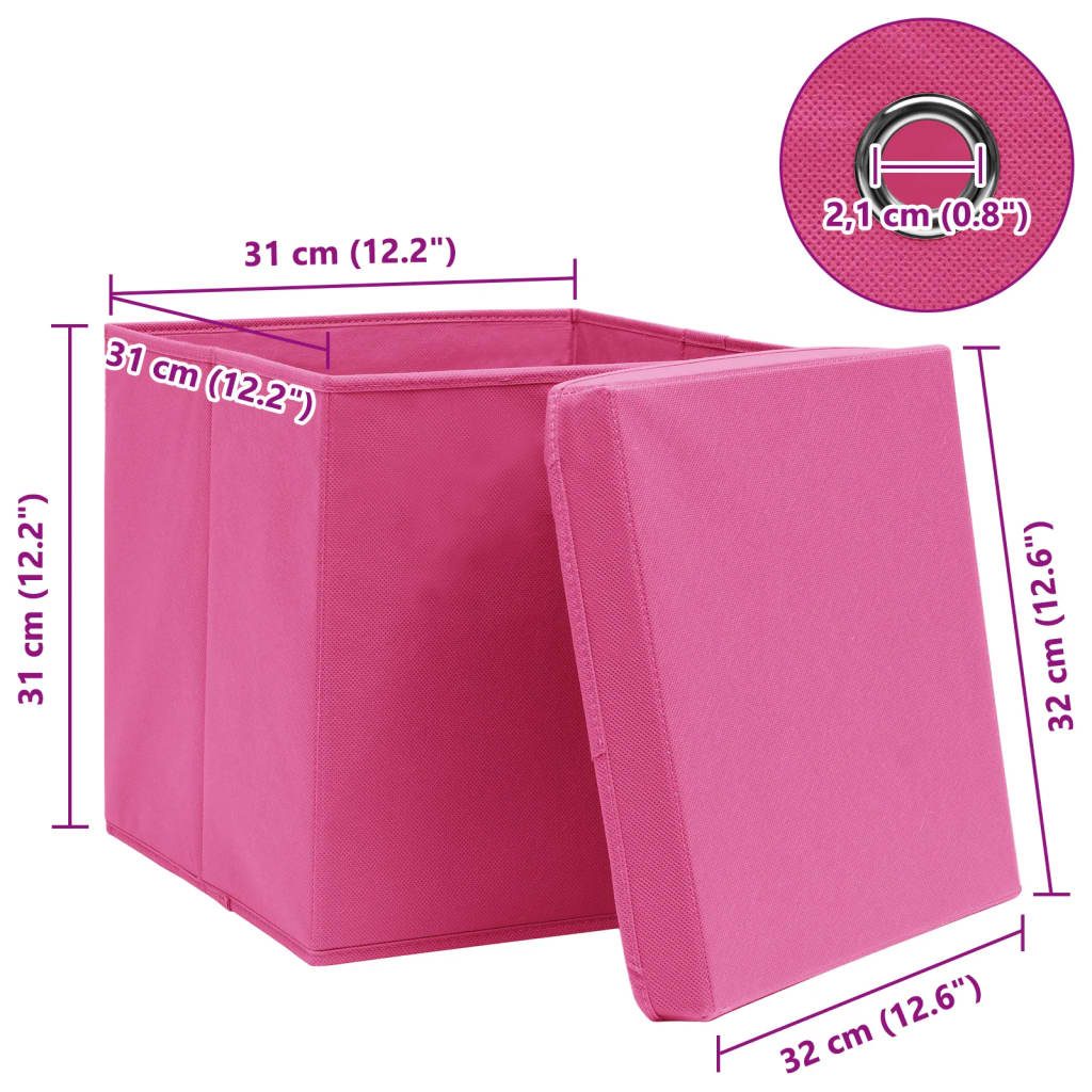 Opbergboxen met deksel 10 st 32x32x32 cm stof roze – afbeelding 6