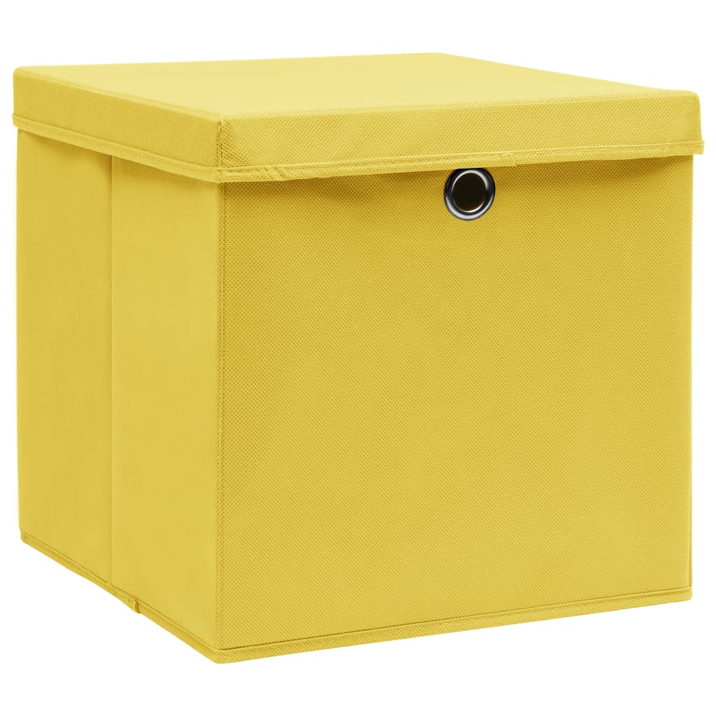 Opbergboxen met deksel 10 st 32x32x32 cm stof geel – afbeelding 2