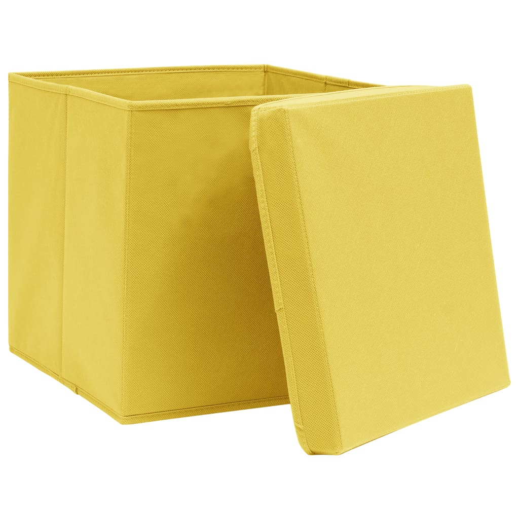 Opbergboxen met deksel 10 st 32x32x32 cm stof geel – afbeelding 3
