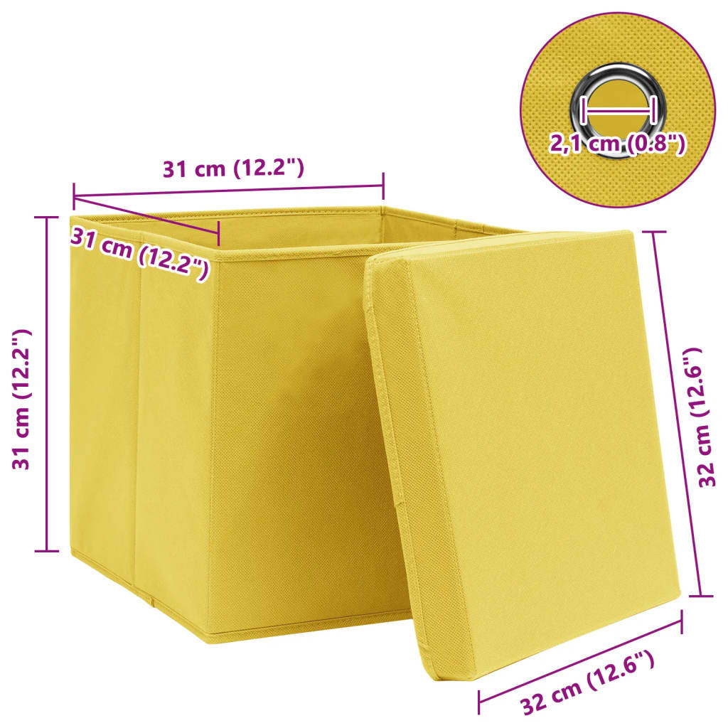 Opbergboxen met deksel 10 st 32x32x32 cm stof geel – afbeelding 6