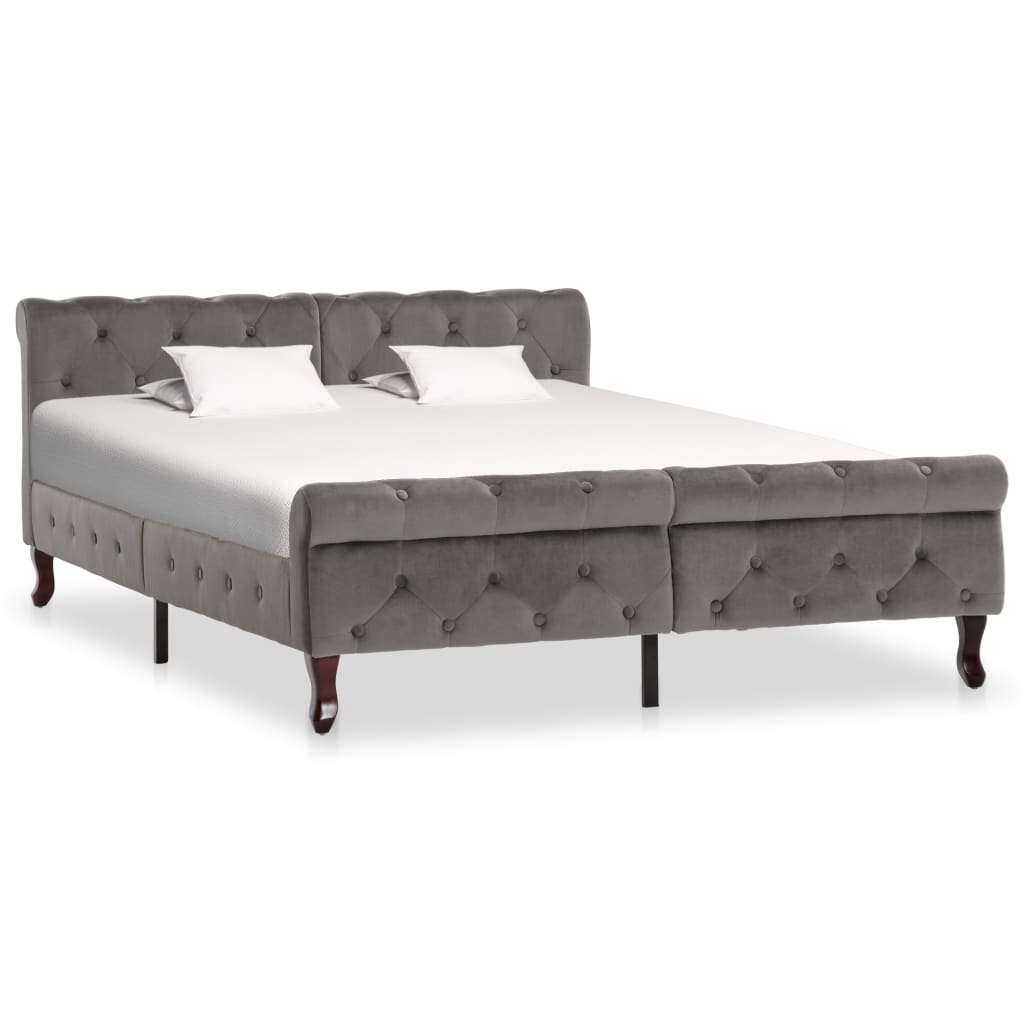 Bedframe fluweel grijs 140x200 cm – afbeelding 1