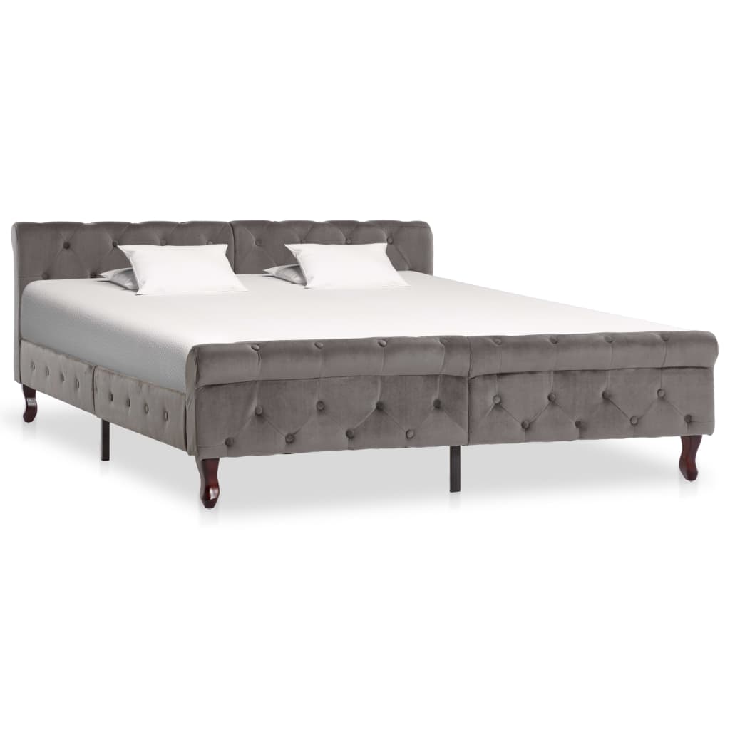 Bedframe fluweel grijs 160x200 cm – afbeelding 1