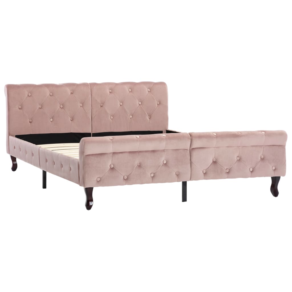 Bedframe fluweel roze 140x200 cm – afbeelding 2