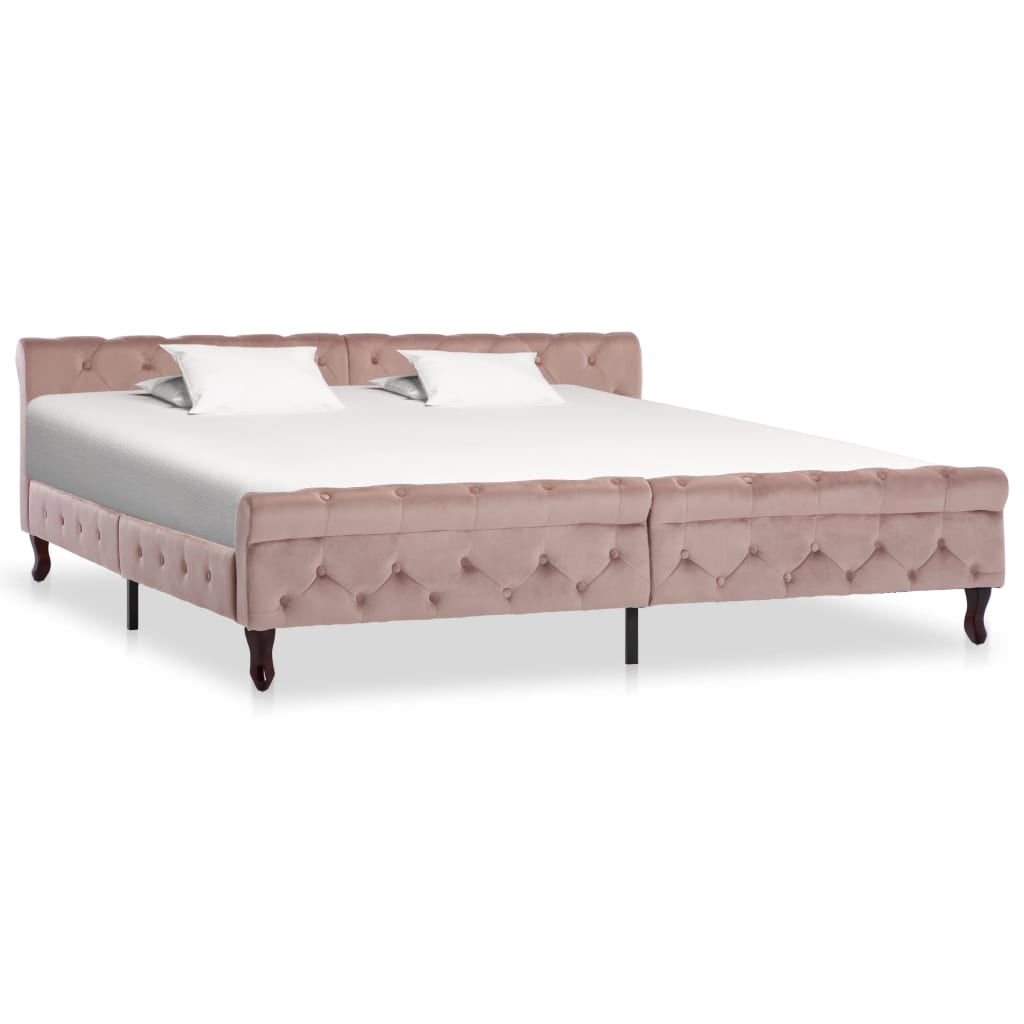 Bedframe fluweel roze 200x200 cm – afbeelding 1