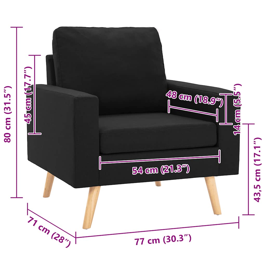 Fauteuil stof zwart – afbeelding 7