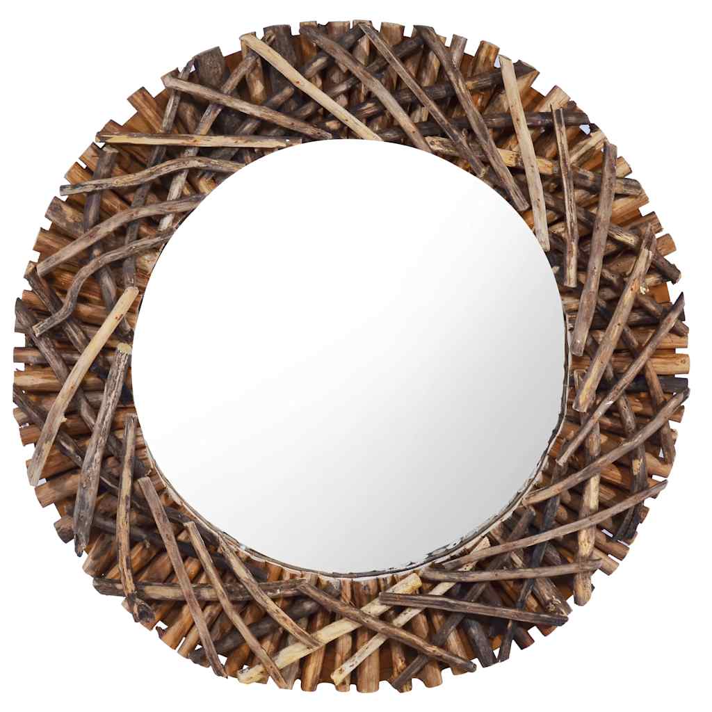 Wandspiegel rond 60 cm teakhout – afbeelding 1