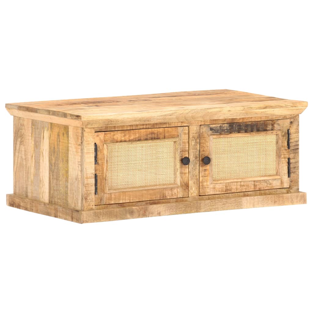 Salontafel 90x50x35 cm massief mangohout en natuurlijk riet – afbeelding 1