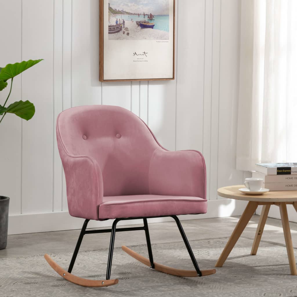 Schommelstoel fluweel roze