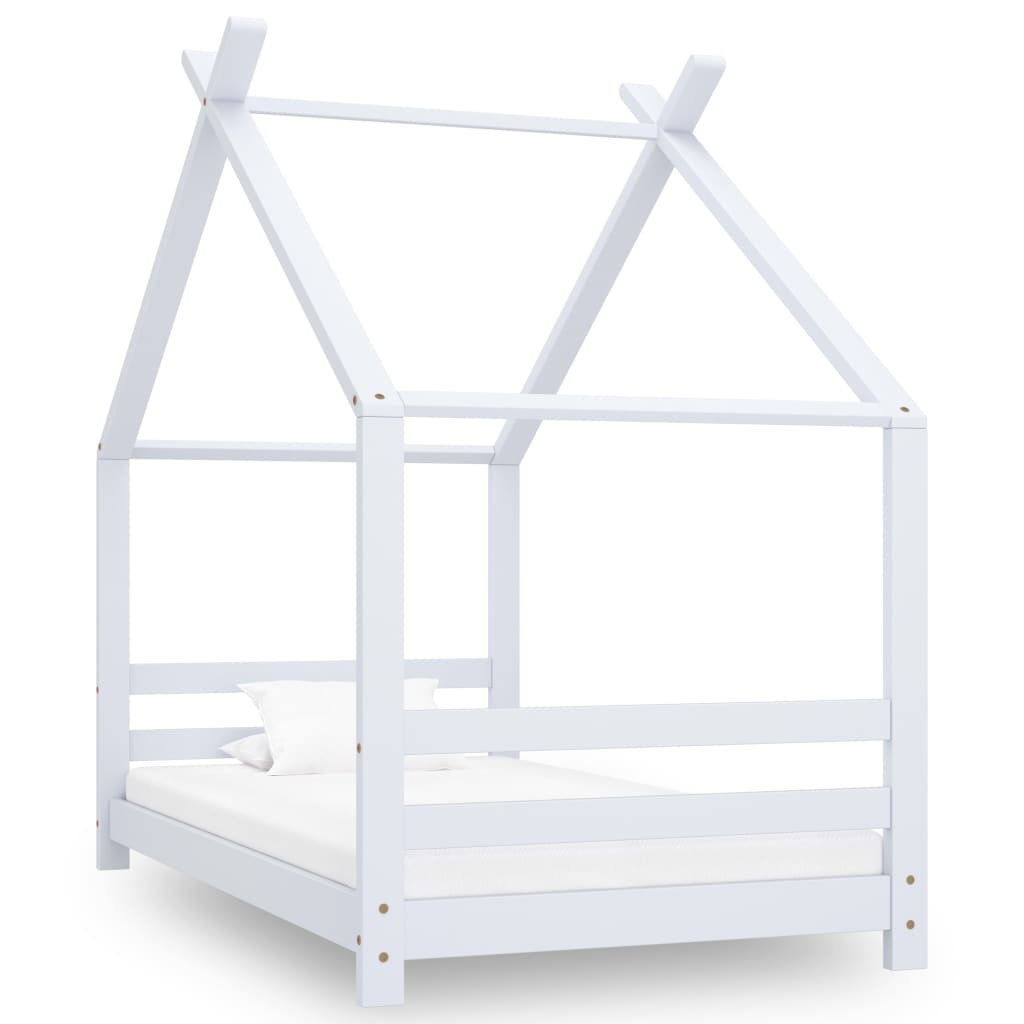 Kinderbedframe massief grenenhout wit 80x160 cm – afbeelding 1