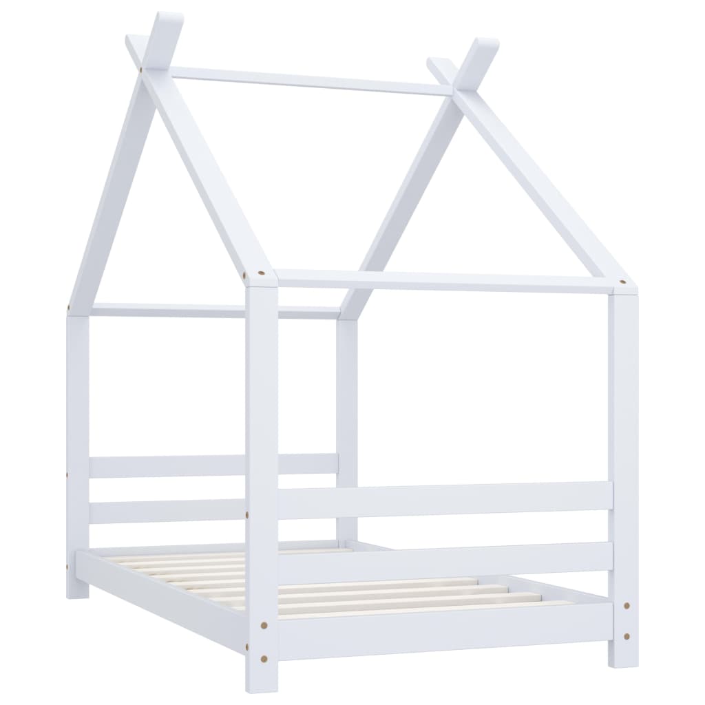 Kinderbedframe massief grenenhout wit 80x160 cm – afbeelding 2
