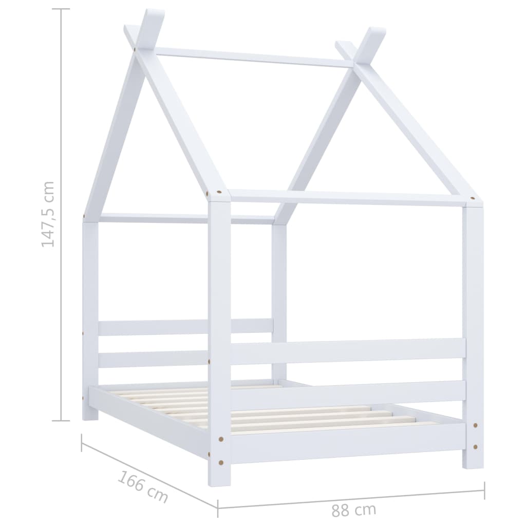 Kinderbedframe massief grenenhout wit 80x160 cm – afbeelding 7