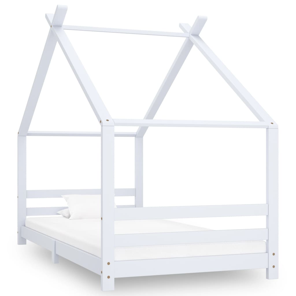 Kinderbedframe massief grenenhout wit 90x200 cm – afbeelding 1