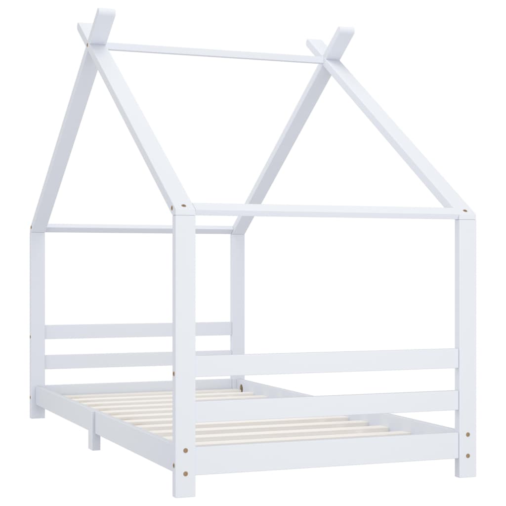 Kinderbedframe massief grenenhout wit 90x200 cm – afbeelding 2