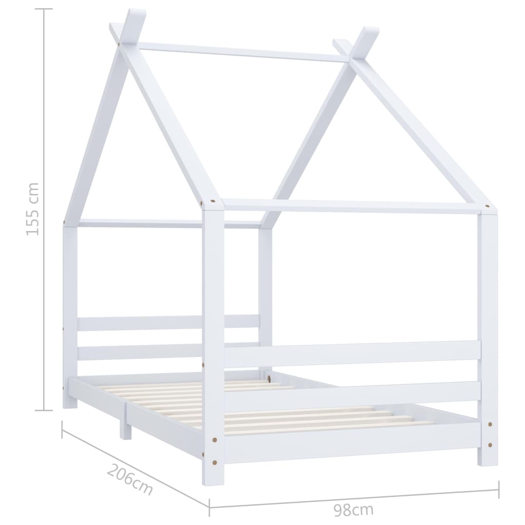 Kinderbedframe massief grenenhout wit 90x200 cm – afbeelding 7