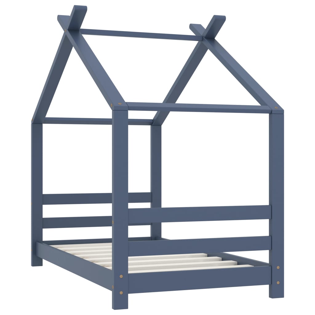 Kinderbedframe massief grenenhout grijs 70x140 cm – afbeelding 2