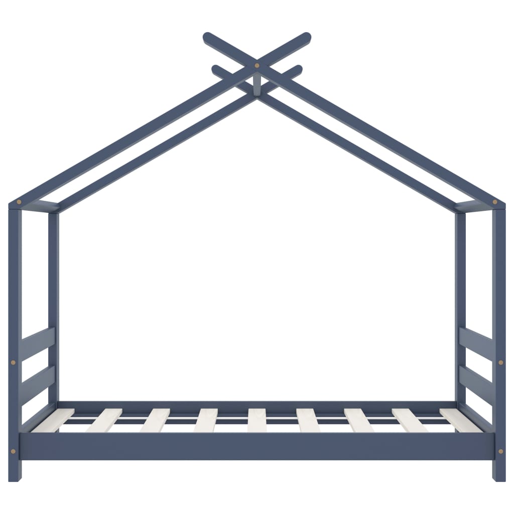 Kinderbedframe massief grenenhout grijs 70x140 cm – afbeelding 4