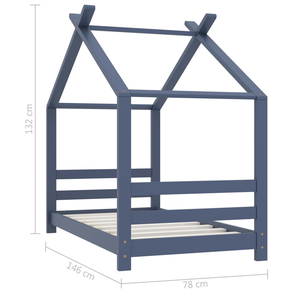 Kinderbedframe massief grenenhout grijs 70x140 cm – afbeelding 7