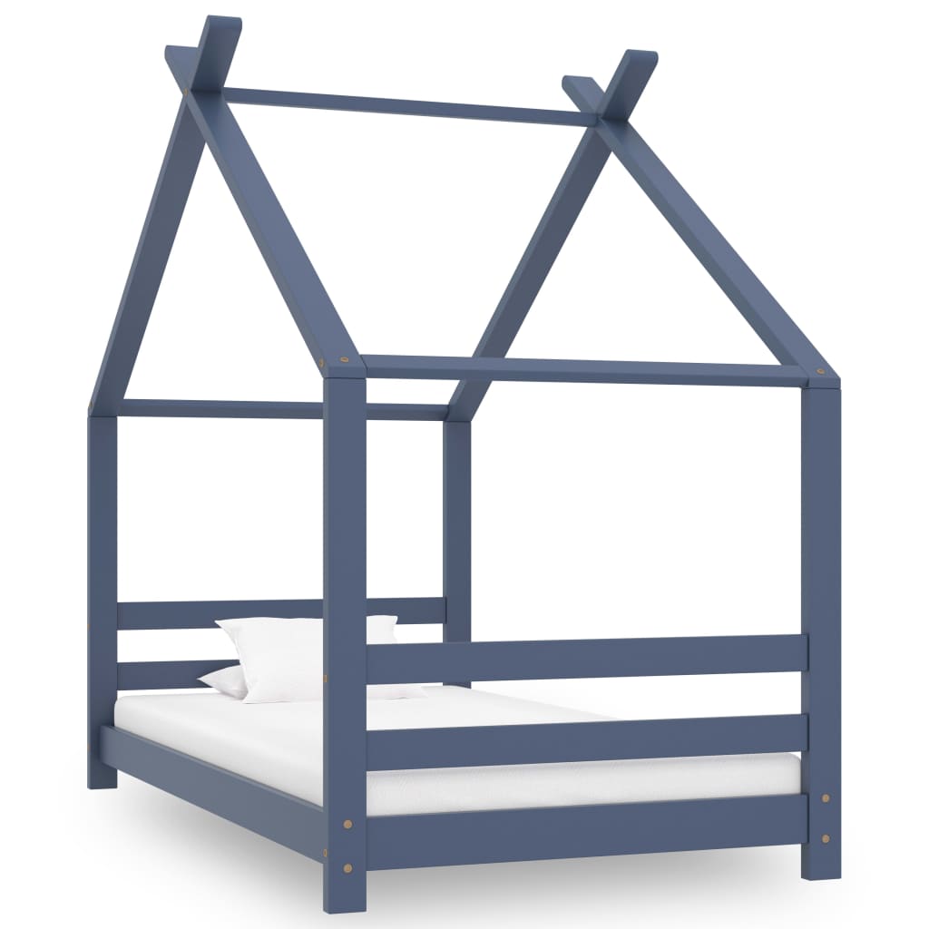 Kinderbedframe massief grenenhout grijs 80x160 cm – afbeelding 1
