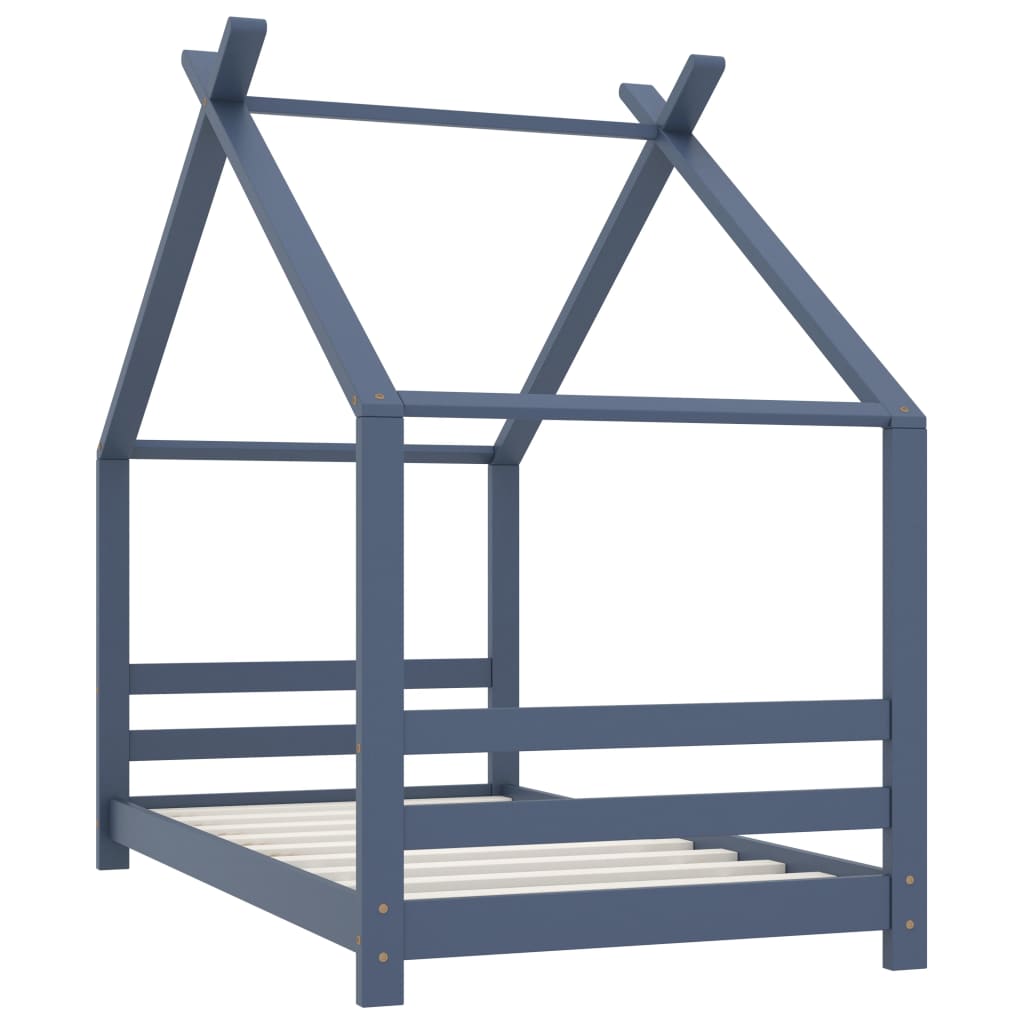 Kinderbedframe massief grenenhout grijs 80x160 cm – afbeelding 2