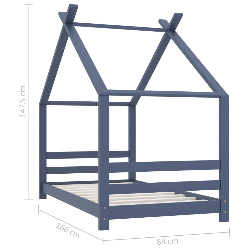 Kinderbedframe massief grenenhout grijs 80x160 cm – afbeelding 7