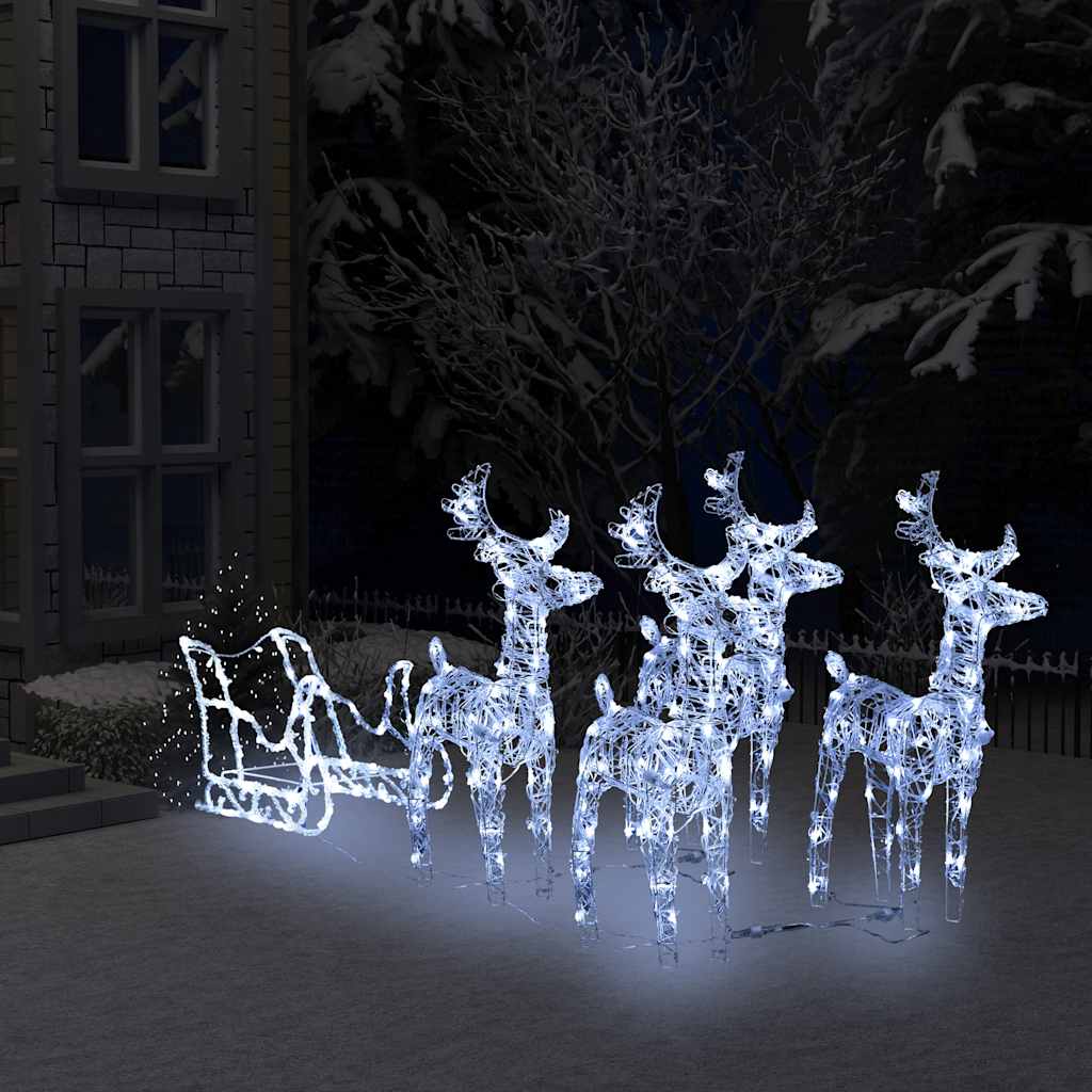 Kerstdecoratie rendieren en slee 280x28x55 cm acryl