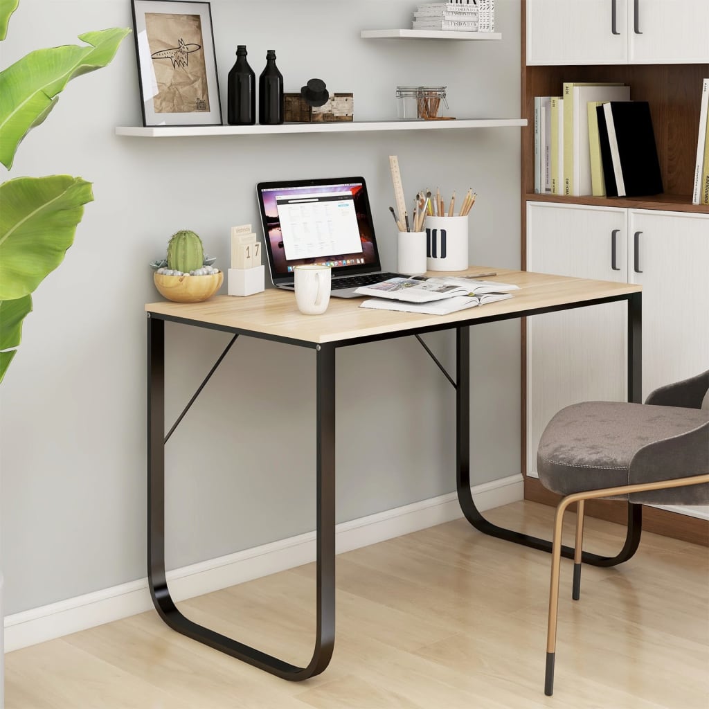 Computerbureau 110x60x73 cm spaanplaat zwart en eikenkleurig