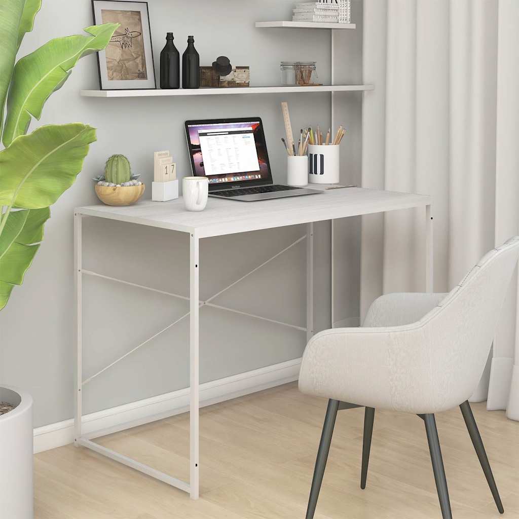 Computerbureau 110x60x70 cm bewerkt hout wit – afbeelding 1