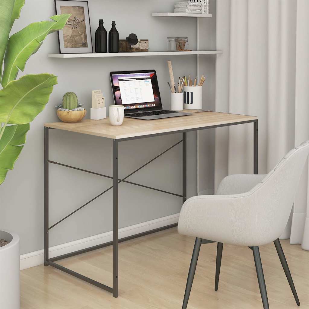 Computerbureau 110x60x70 cm bewerkt hout zwart en eikenkleurig