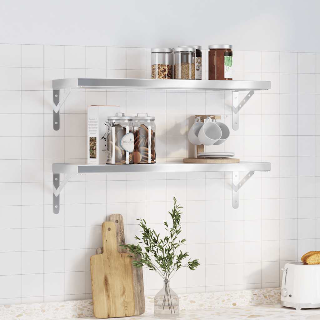 Wandschappen 2 st 75x23,5 cm roestvrijstaal zilverkleurig – afbeelding 1
