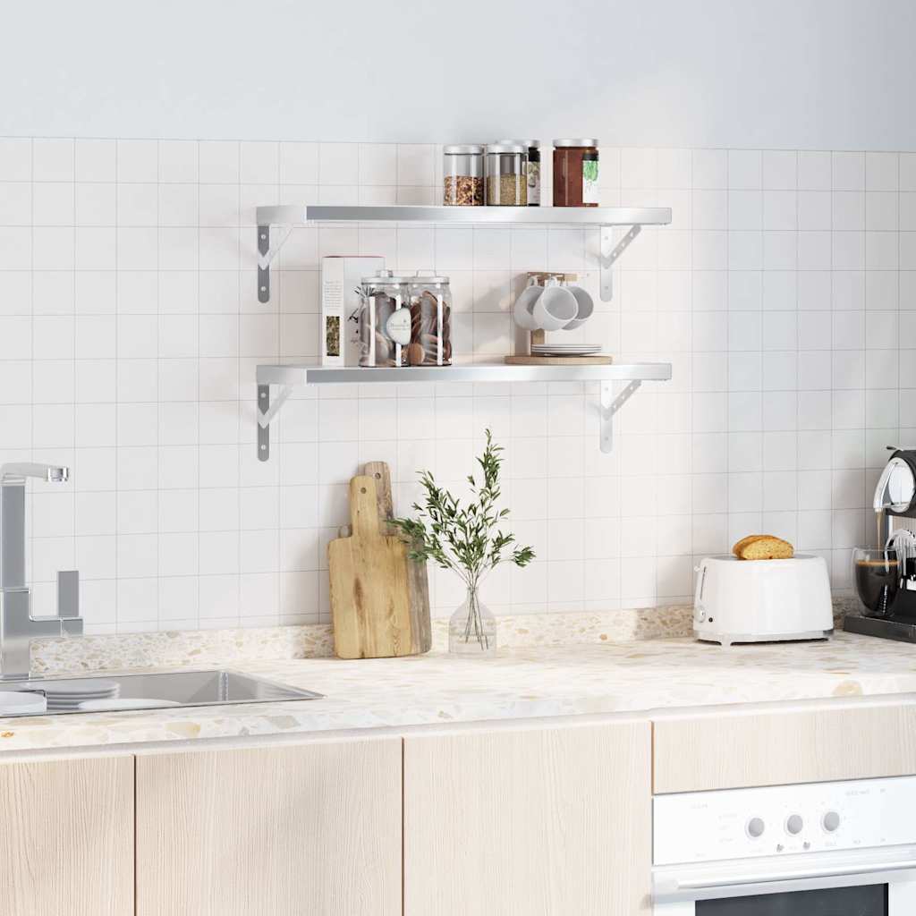 Wandschappen 2 st 75x23,5 cm roestvrijstaal zilverkleurig – afbeelding 3