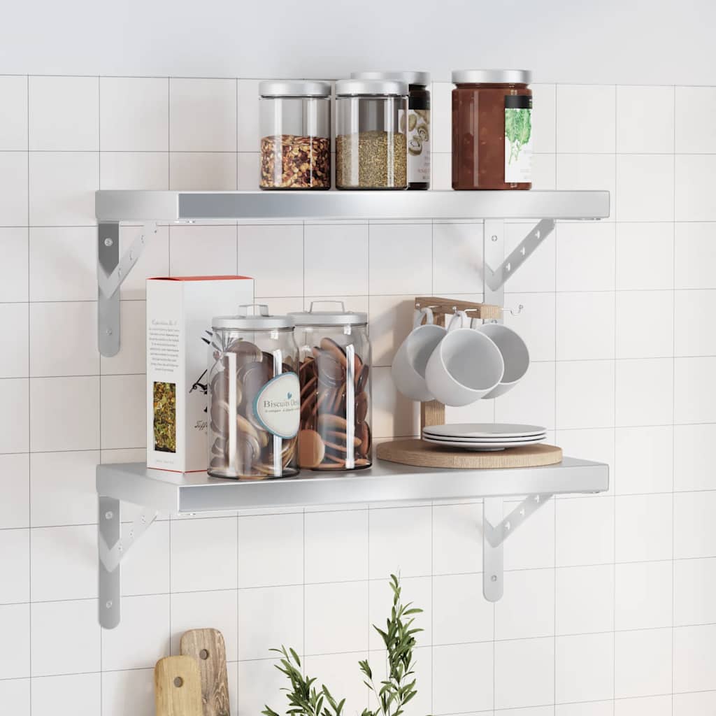 Wandschappen 2 st 50x23,5 cm roestvrijstaal zilverkleurig – afbeelding 1