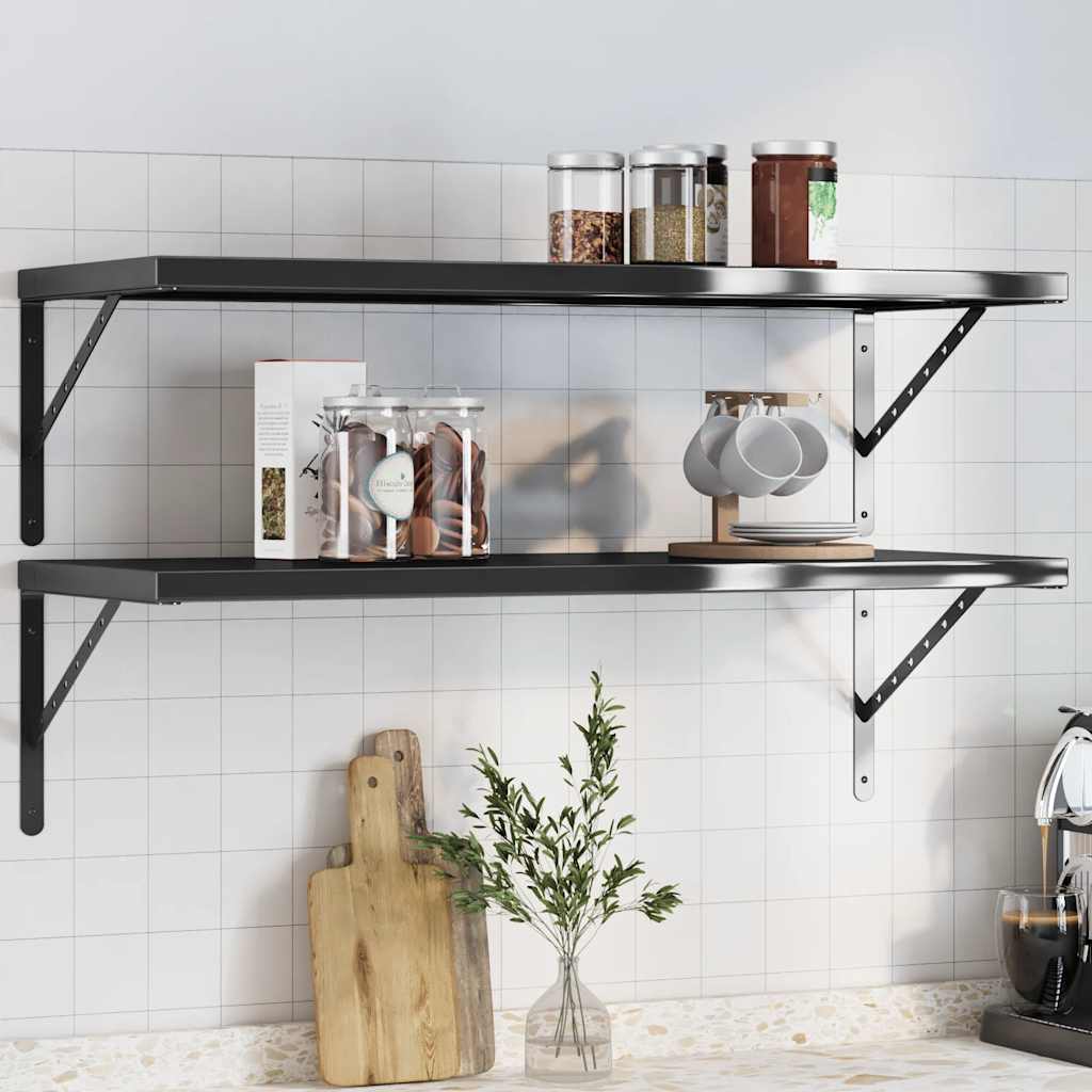 Wandschappen 2 st 100x40 cm roestvrijstaal zwart – afbeelding 1
