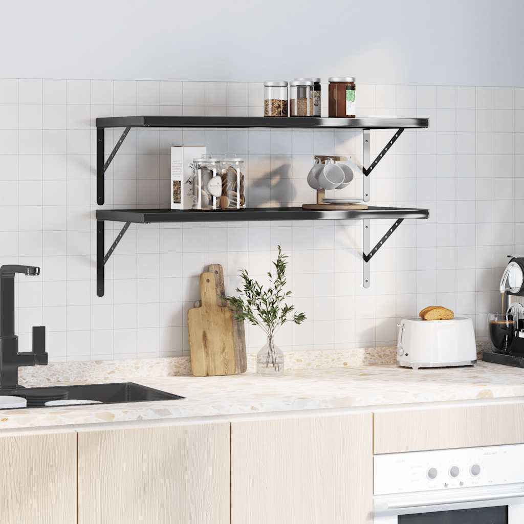 Wandschappen 2 st 100x40 cm roestvrijstaal zwart – afbeelding 3