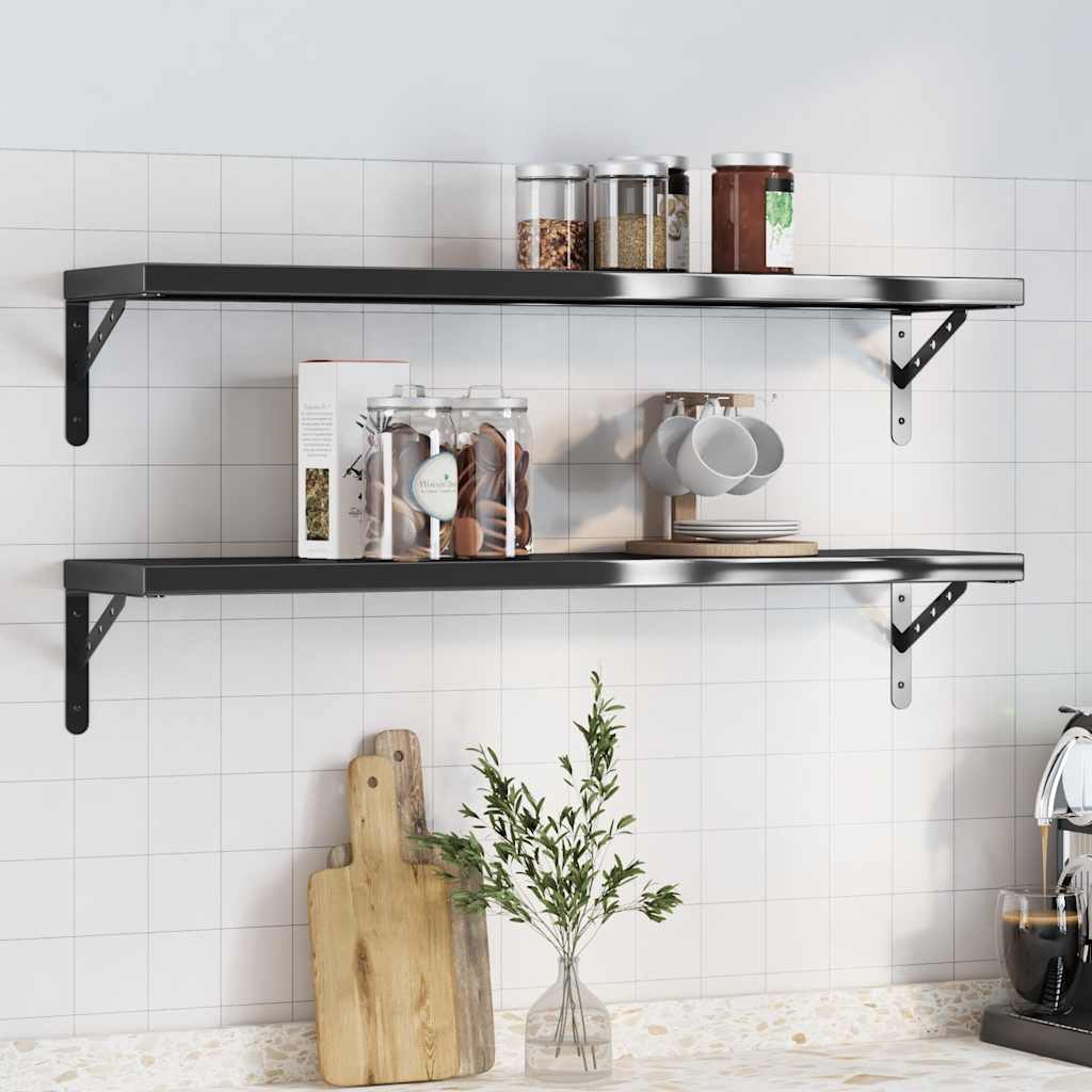 Wandschappen 2 st 100x23,5 cm roestvrijstaal zwart