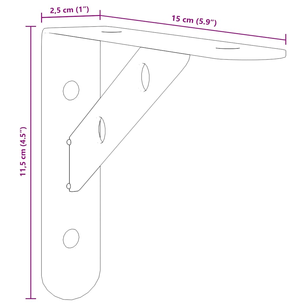 Plankdragers 4 st 15x2,5x11,5 cm roestvrijstaal zwart – afbeelding 12