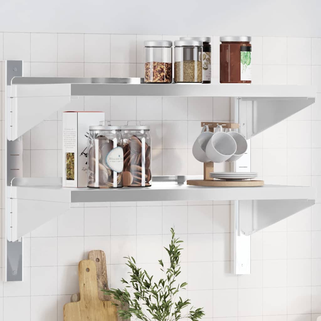 Wandschap 2-laags 75x40x60 cm roestvrijstaal zilverkleurig – afbeelding 1